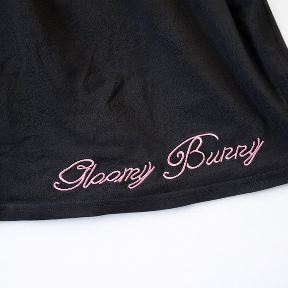 Black gloomy burry babydoll dress with pink embroidery size large 32"L 29" - Picture 4 of 5